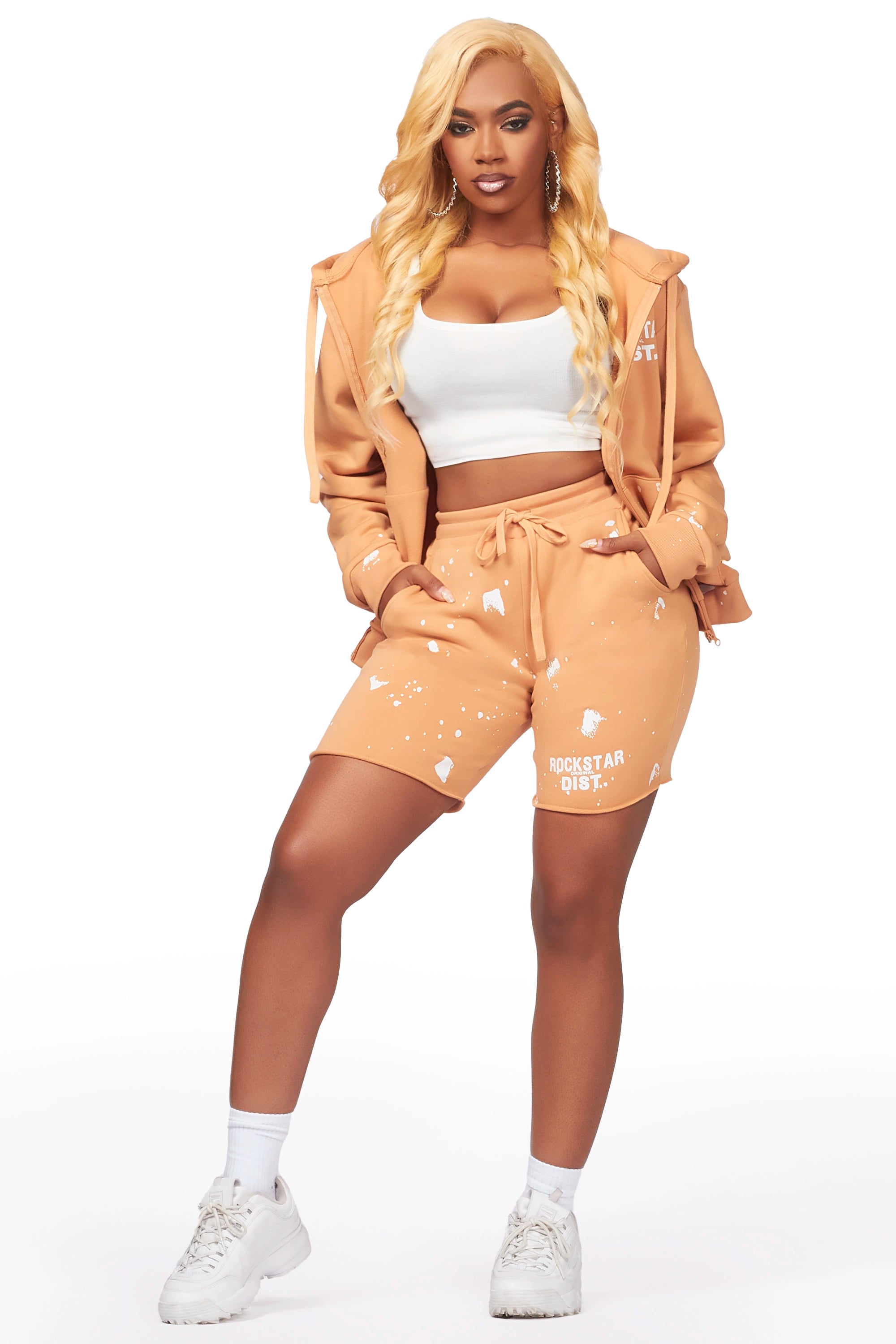 Kanesha Caramel Zip Up Short Set