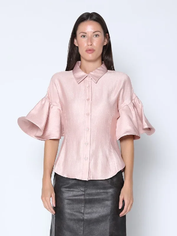 Short Circular Flounce Sleeve Shirt