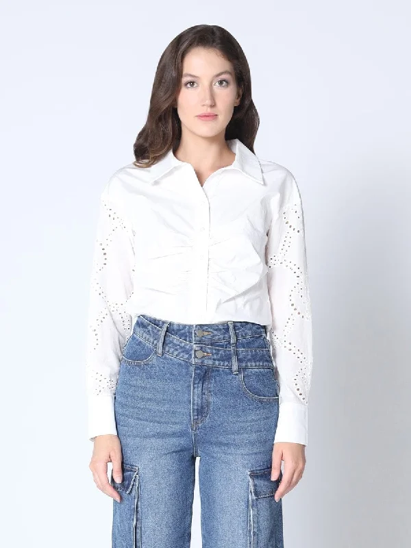 Waist Shirring Point Long Sleeve Shirt