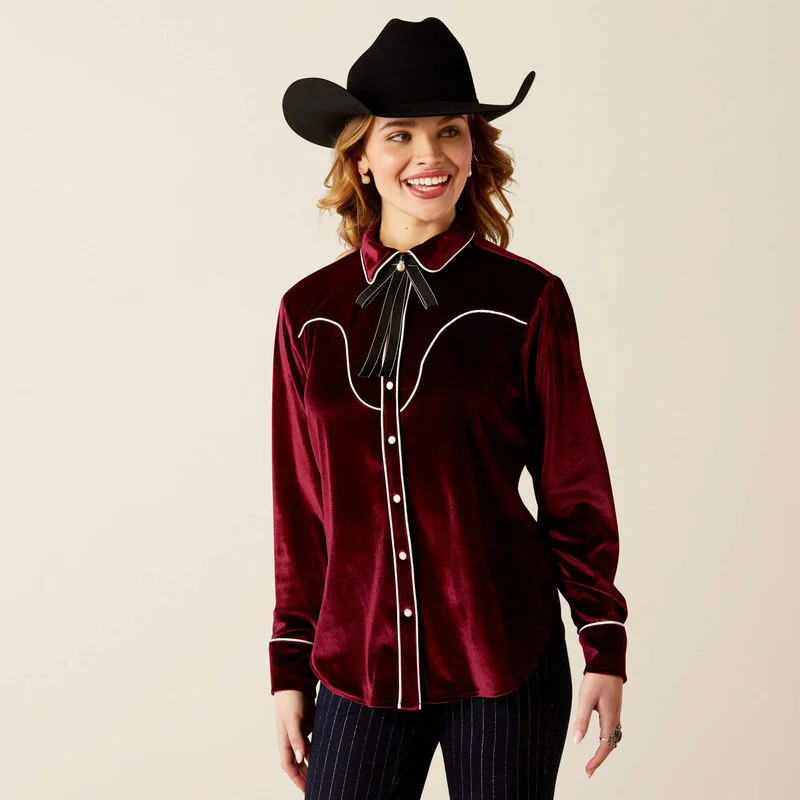 Ariat Women's Casa Rosa L/S Western Snap Shirt in Burgundy Velvet