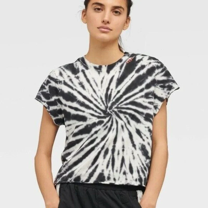 DKNY Womens Tie Dye Raw Hem T-Shirt Black