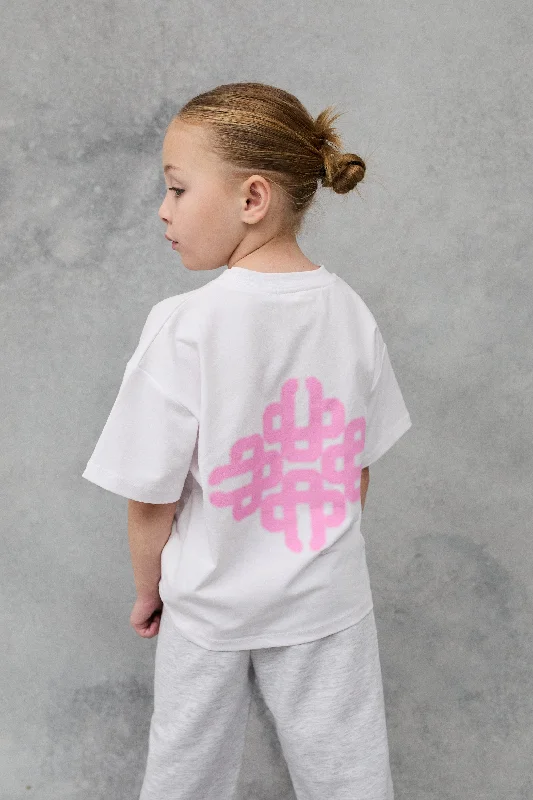 KIDS BLURRED GRAPHIC EMBLEM T-SHIRT - WHITE/PINK