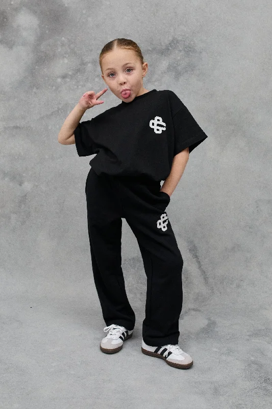 KIDS EMBLEM APPLIQUE T-SHIRT - BLACK