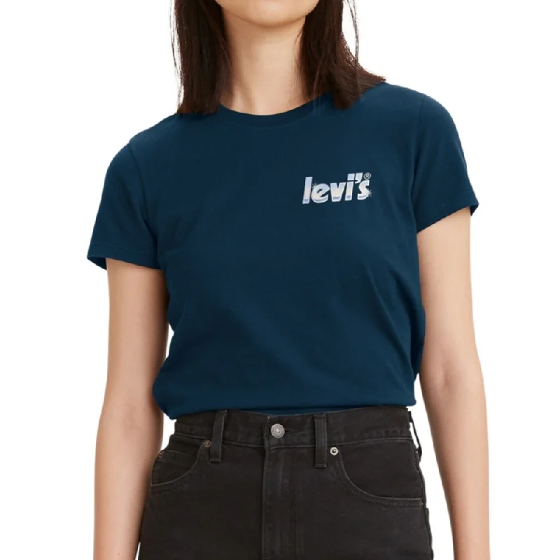 Levi's Women's Cotton "Perfect Graphic" Logo Tee Shirt in Gibraltar Sea Blue