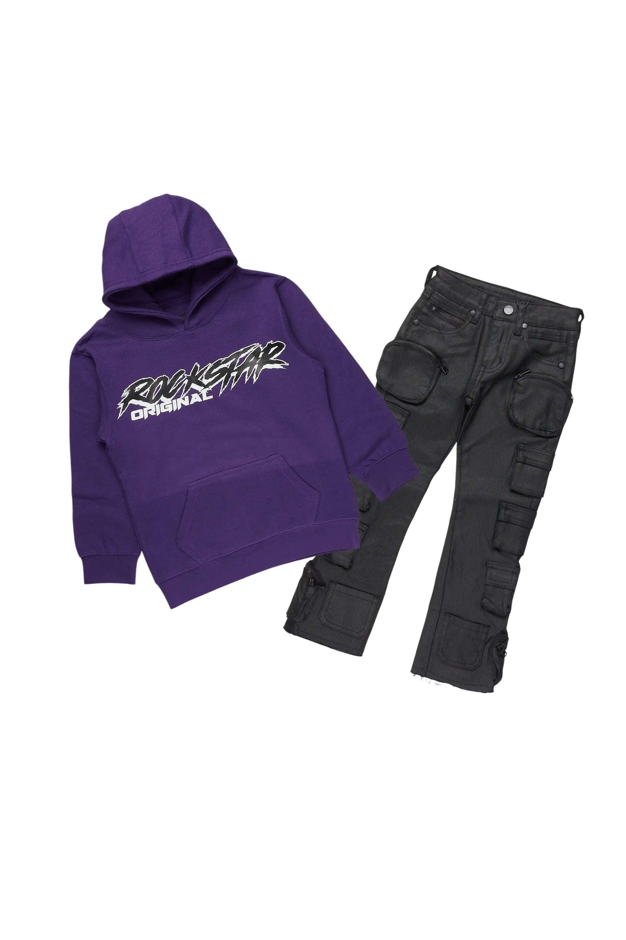 Boys Dekel Purple Hoodie/Stack Flare Jean Set