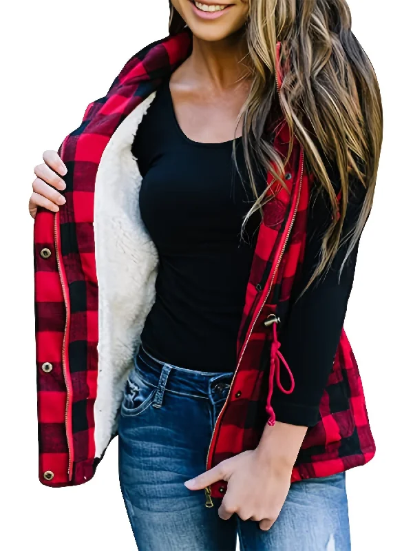 Plaid Thermal Lined Hooded Long Sleeve Outerwear Jakcet